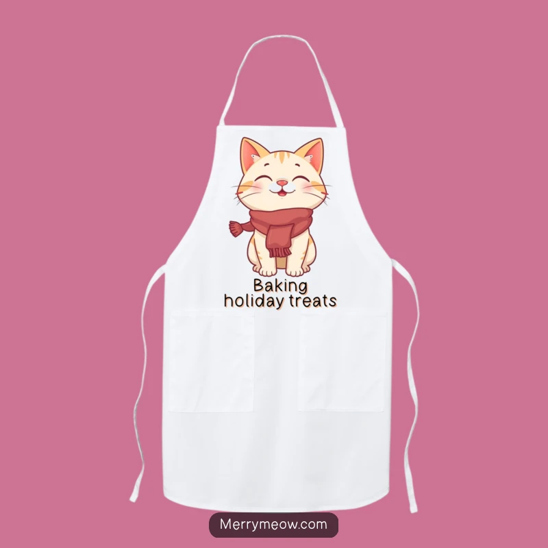 Funny Giggling Cat Festive Scarf Apron, Hilarious Holiday Cooking Gift