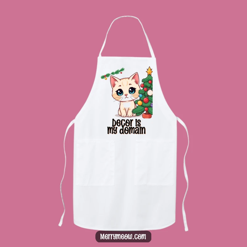 Funny Wide-Eyed Cat Christmas Tree Apron: Hilarious Kitchen Holiday Fun