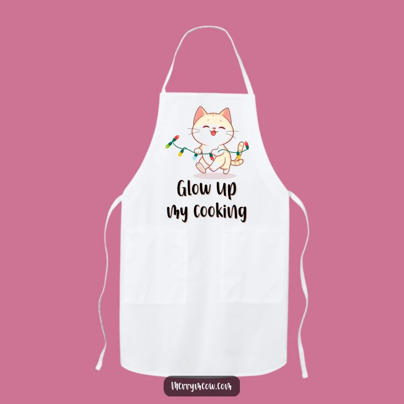 Funny Cat Christmas Lights Apron - Chef's Hilarious Holiday Kitchen Wear!