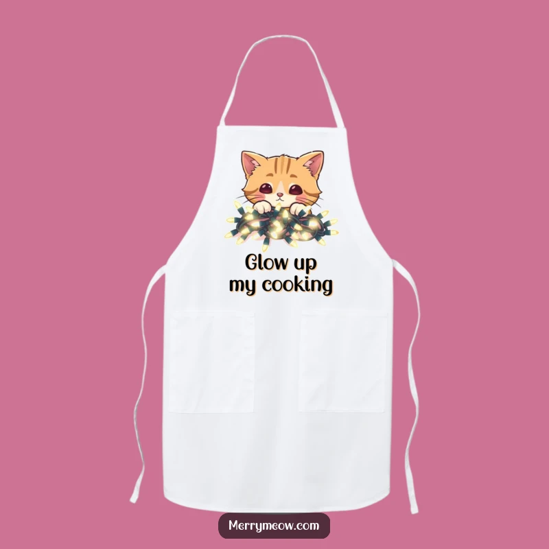 Funny Cat Christmas Lights Apron: Festive Peek-a-Boo Kitchen Gift