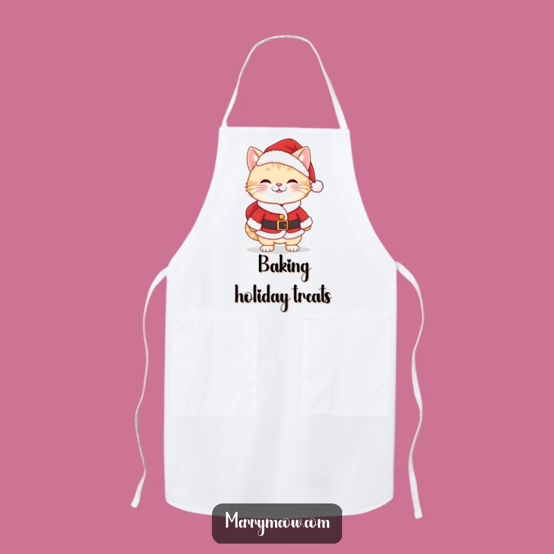 Funny Kawaii Santa Cat Apron: Cheeky Grin Kitchen Fun, Great Funny Gift