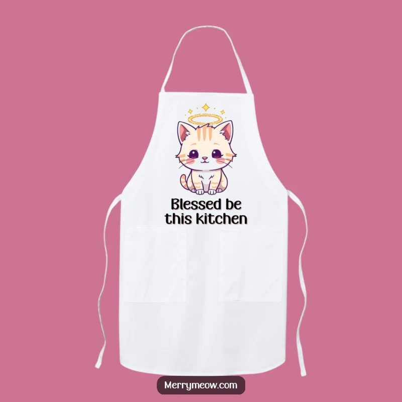 Funny Tinsel Halo Cat Apron: Divine Feline for Kitchen Blessings Gift