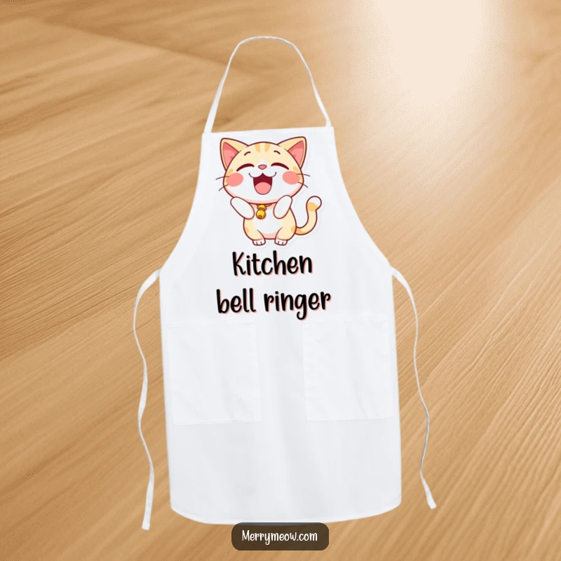 Funny Apron: An excited cat with a bell on its tail, ready to add playful sound to kitchen duties.