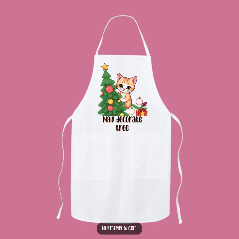 Funny Cat Christmas Tree Apron: Festive cooking with a mischievous climber, a practical funny gift.