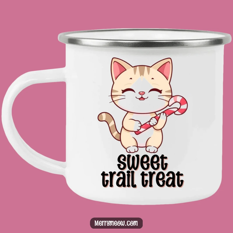Funny Cheery Cat Candy Cane Camping Mug: Sweet Holiday Adventure, A Hilarious Gift!