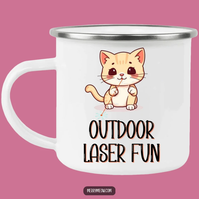 Funny Kawaii Laser Cat Camping Mug: Playful Outdoor Chase Gift