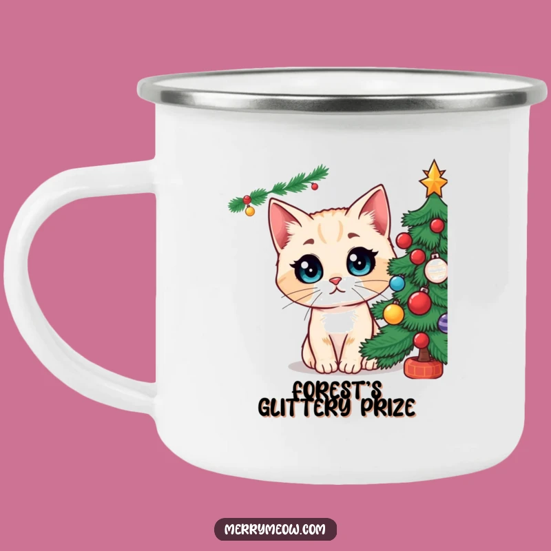 Funny Wide-Eyed Cat Christmas Tree Camping Mug: Hilarious Holiday Outdoors