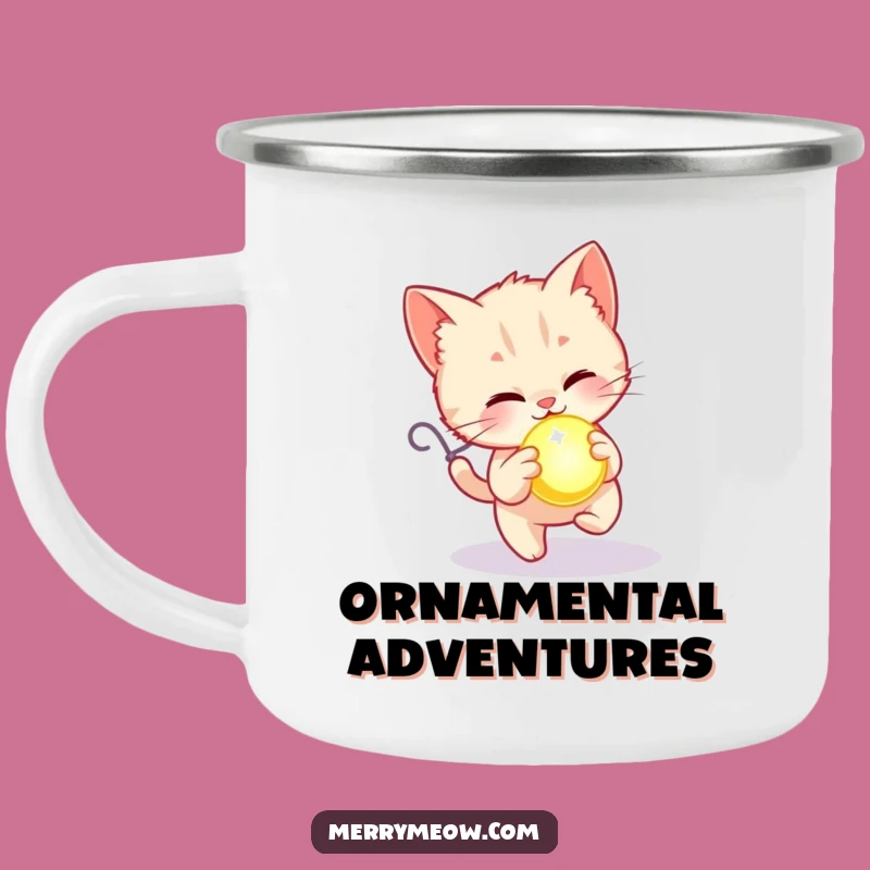 Funny Kitten Ornament Chase Camping Mug: Festive Adventure Fun