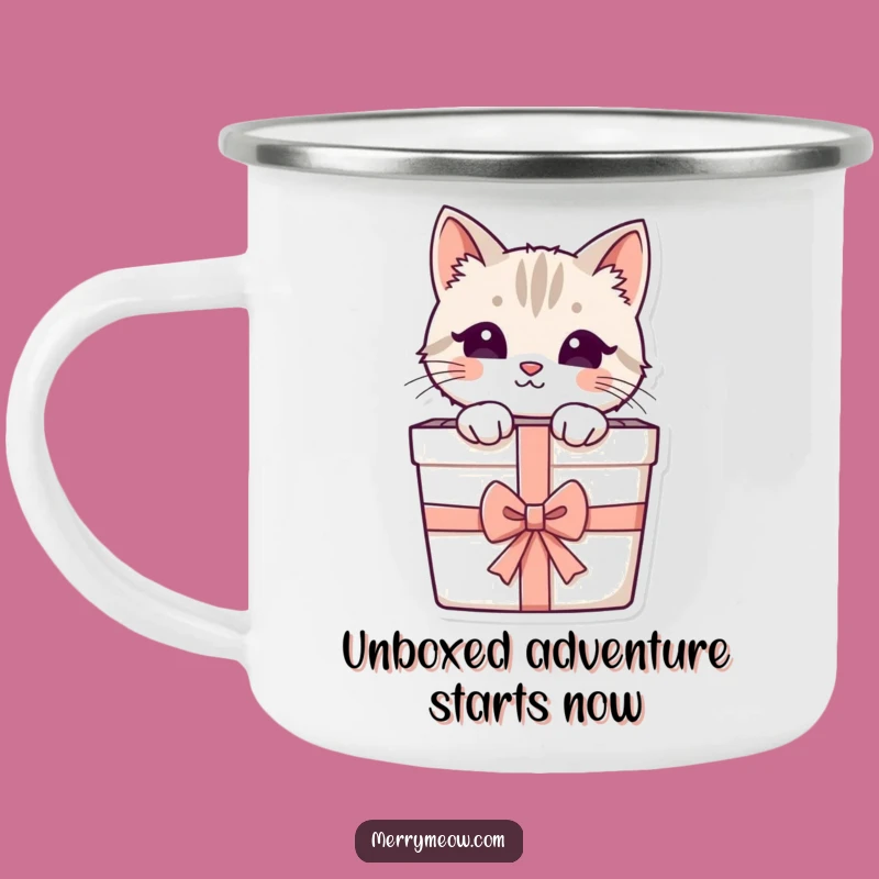 Funny Cat Gift Box Camping Mug: Peeking Feline for Outdoor Surprises Gift