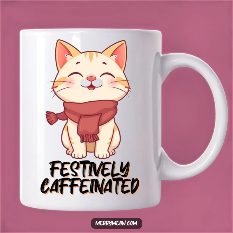 Funny Giggling Cat Festive Scarf Mug, a Hilarious Holiday Gift for Cat Lovers