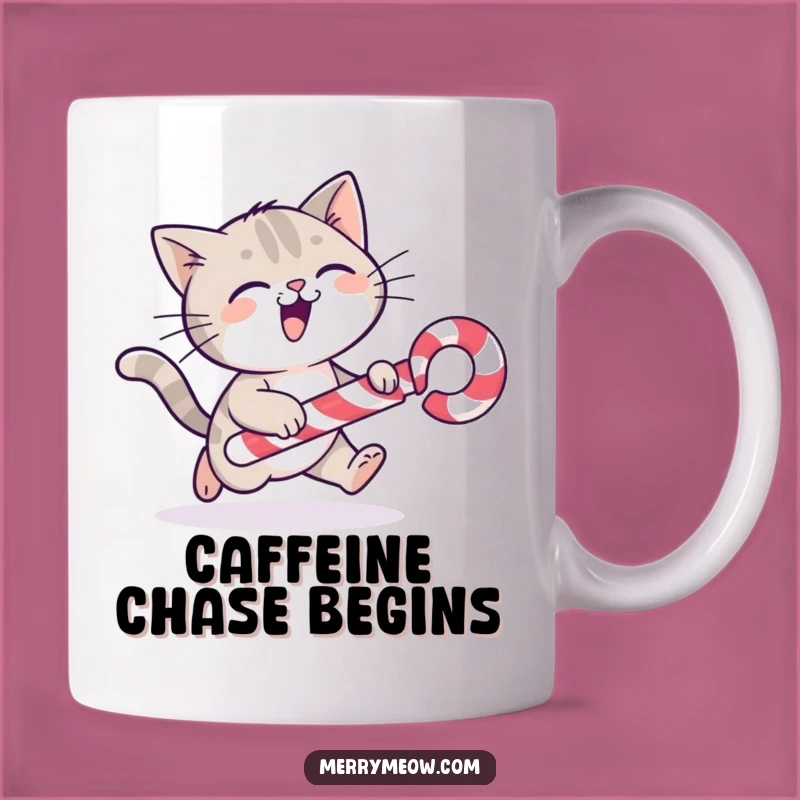 Funny Cat Candy Cane Mug: Playful Holiday Chase Gift!