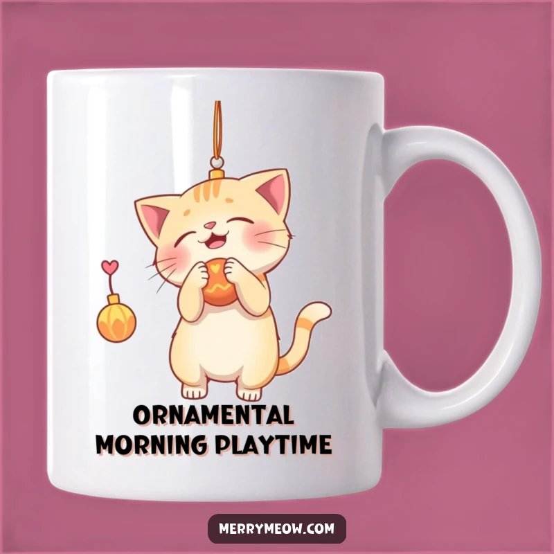 Funny Cat Ornament Batting Mug: Playful Feline Holiday Fun Gift