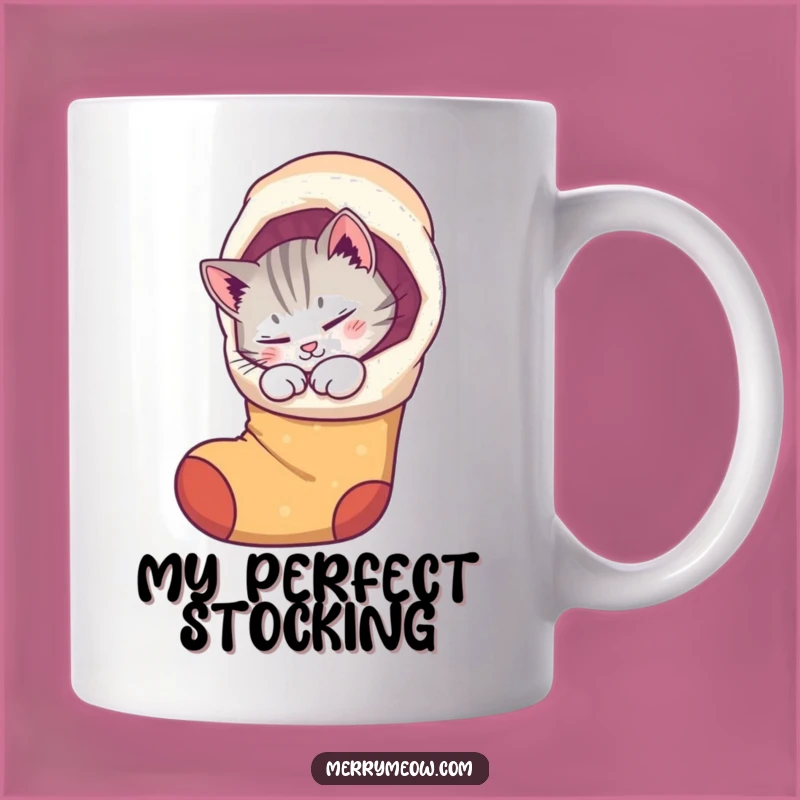 Funny Cat Stocking Mug: Purring kitty inside, a cozy and funny holiday gift for cat lovers.