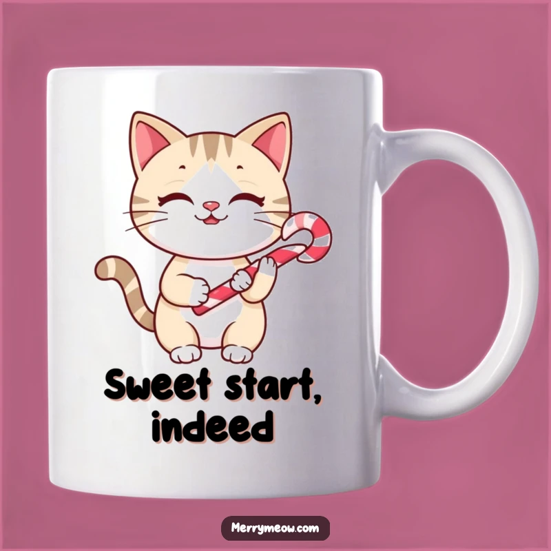Funny Cheery Cat Candy Cane Mug: Sweeten Your Day, A Hilarious Gift!