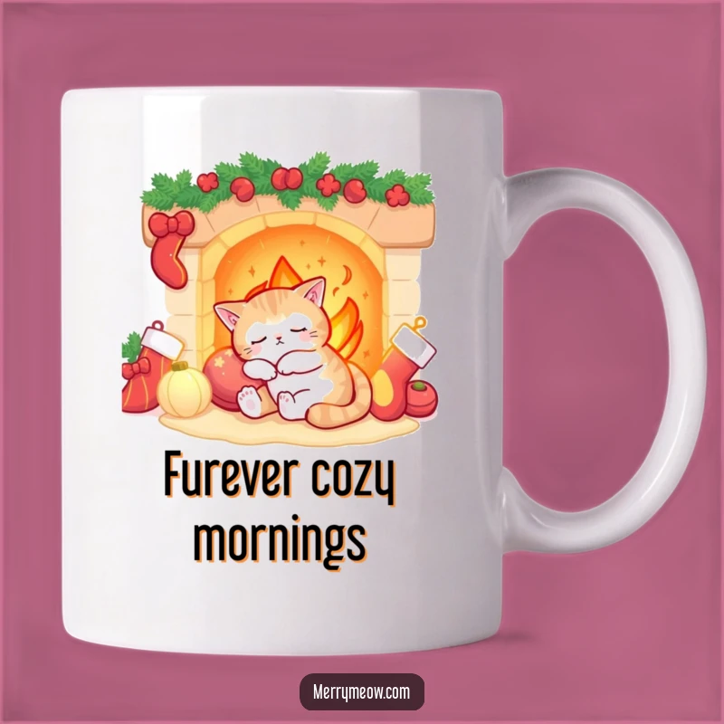 Funny Sleepy Cat Fireplace Mug: Cozy Christmas Comfort Gift!