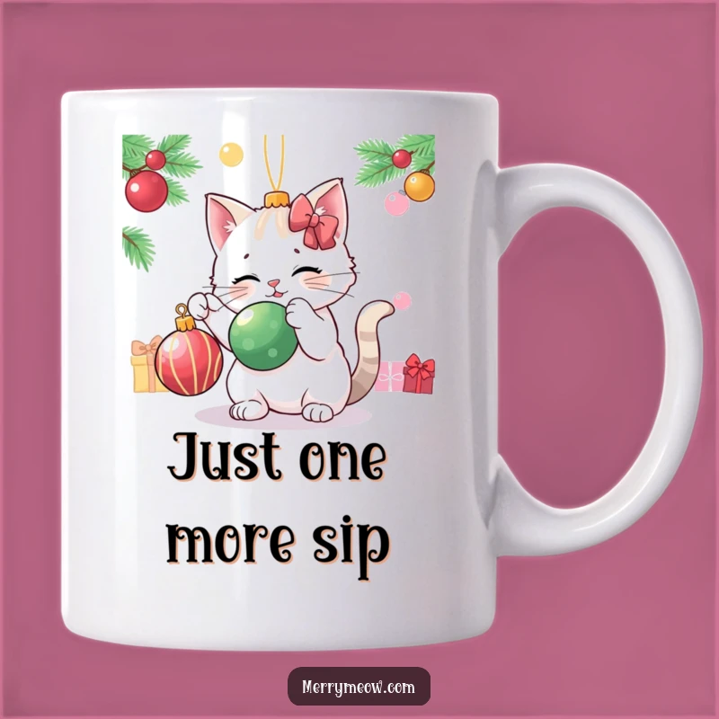 Funny Cat Ornament Mug - Playful Batting Fun, Festive Feline Christmas Funny Gift