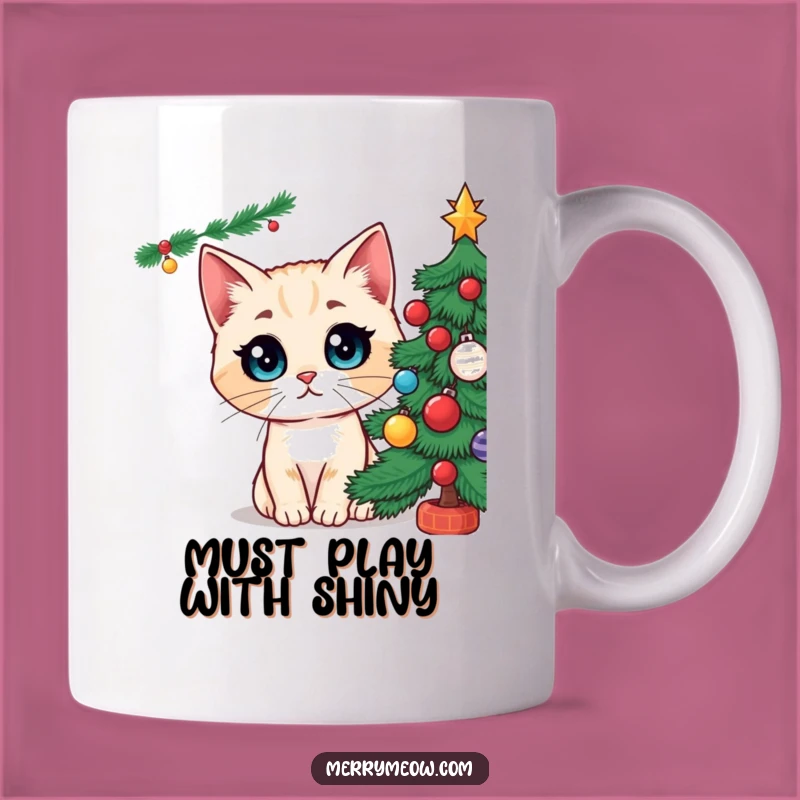 Funny Wide-Eyed Cat Mug: Hilarious Feline Christmas Tree Wonder Gift
