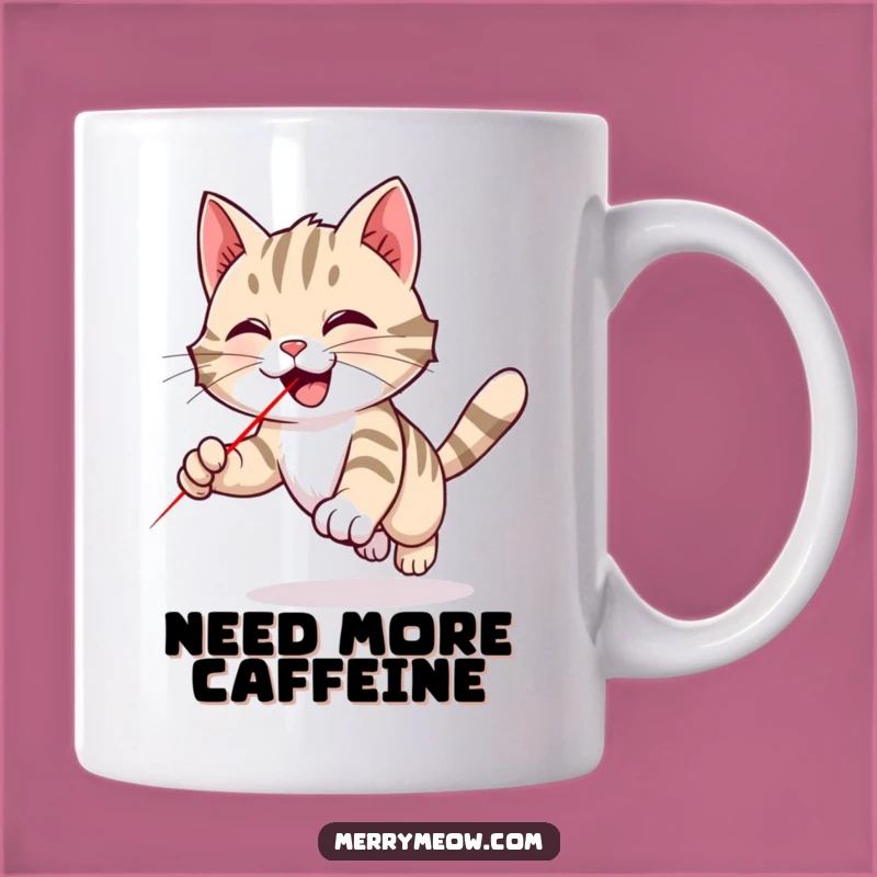 Funny Tabby Cat Laser Mug: Joyful Chase Design, Perfect Humorous Gift for Cat Lovers