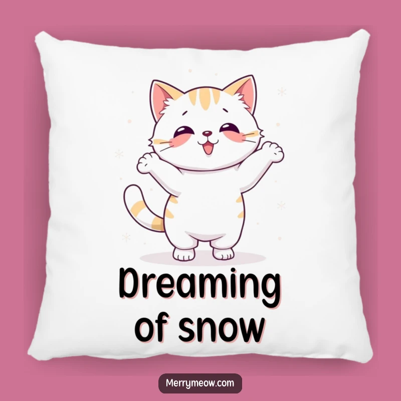Funny Kawaii Snow Dance Cat Pillow: Cozy Winter Comfort, Adorable Funny Gift