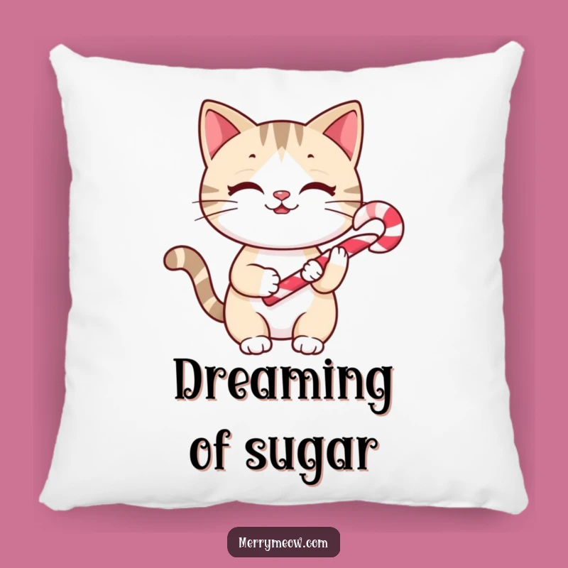 Funny Cheery Cat Candy Cane Pillow: Cuddle Up with Sweetness, The Purrfect Funny Gift!