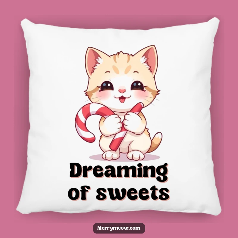 Funny Kitten Candy Cane Pillow: Huggable Joy and Sweet Comfort for Your Home