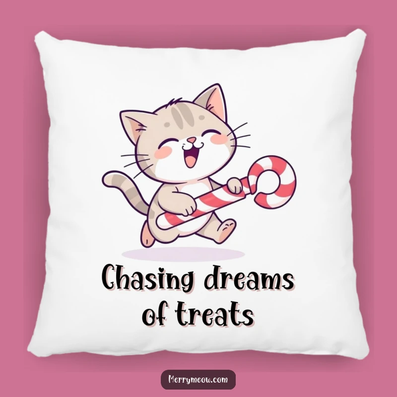 Funny Cat Candy Cane Pillow: Cozy Holiday Playfulness!