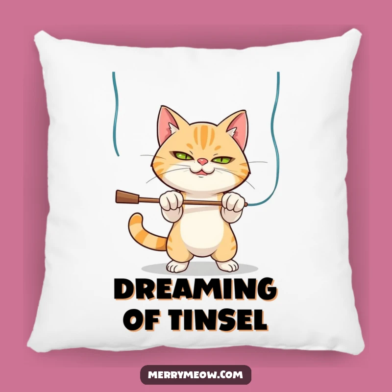 Funny Mischievous Cat Tinsel Pillow: Cuddle Up with Holiday Joy, The Purrfect Funny Gift!