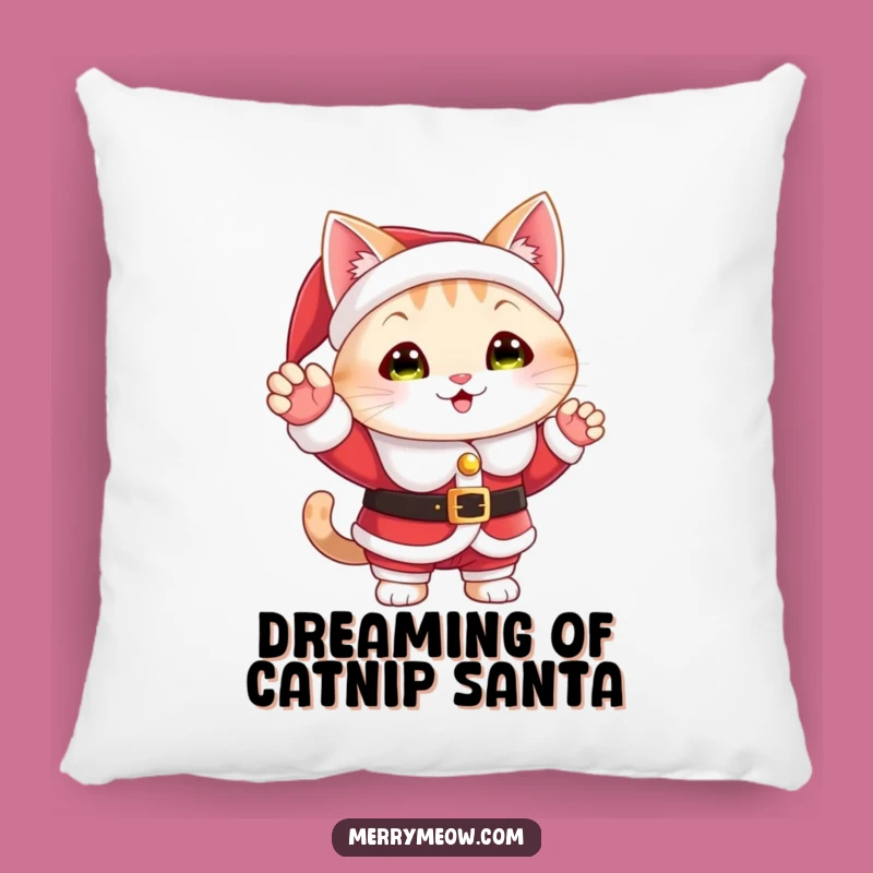 Funny Santa Cat Pillow: Cheerful Wave Cozy Cushion Holiday Gift