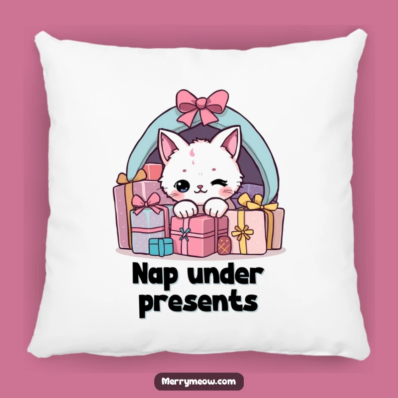 Funny Present Cat Pillow: Cozy Up with Holiday Mischief