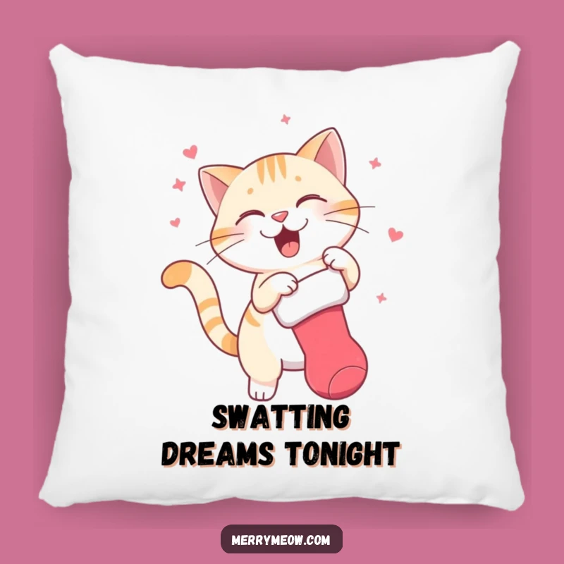 Funny Swatting Cat Stocking Pillow: Cozy Feline Holiday Decor