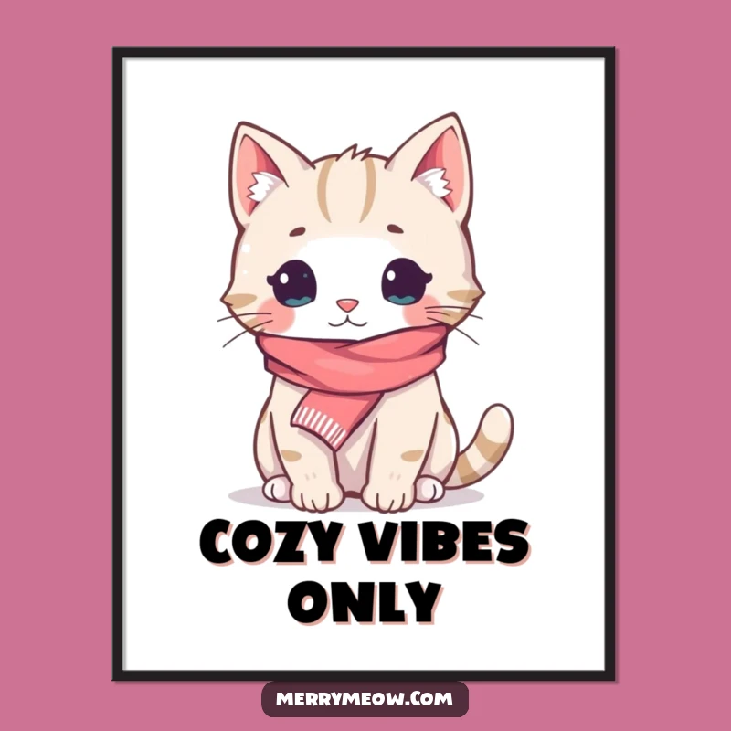 Funny Cozy Cat Scarf Digital Art: Instant Hilarious Feline Warmth for Your Walls