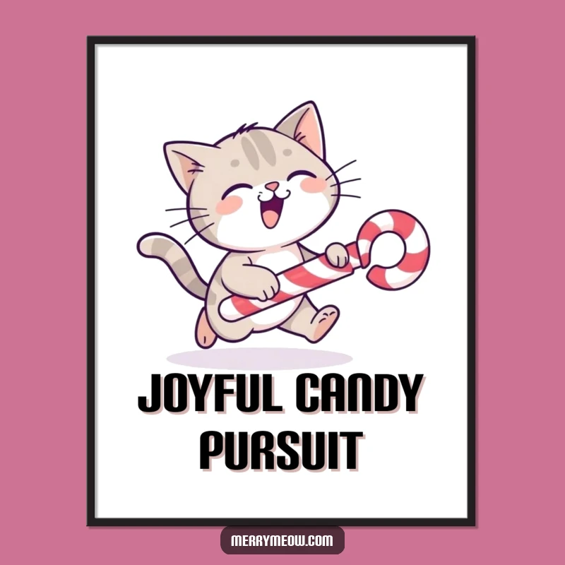 Funny Cat Candy Cane Digital Art: Instant Holiday Chase Decor!