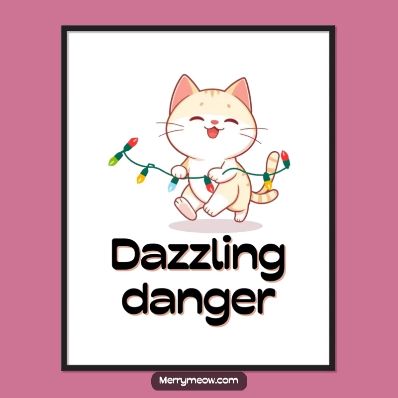 Funny Cat Christmas Lights Digital Art - Instant Festive Holiday Cheer Download!