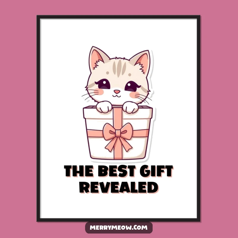 Funny Cat Gift Box Digital Art: Peeking Feline for Instant Charm Gift