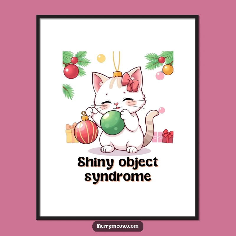 Funny Cat Ornament Digital Art - Playful Batting Whimsy, Instant Festive Funny Gift