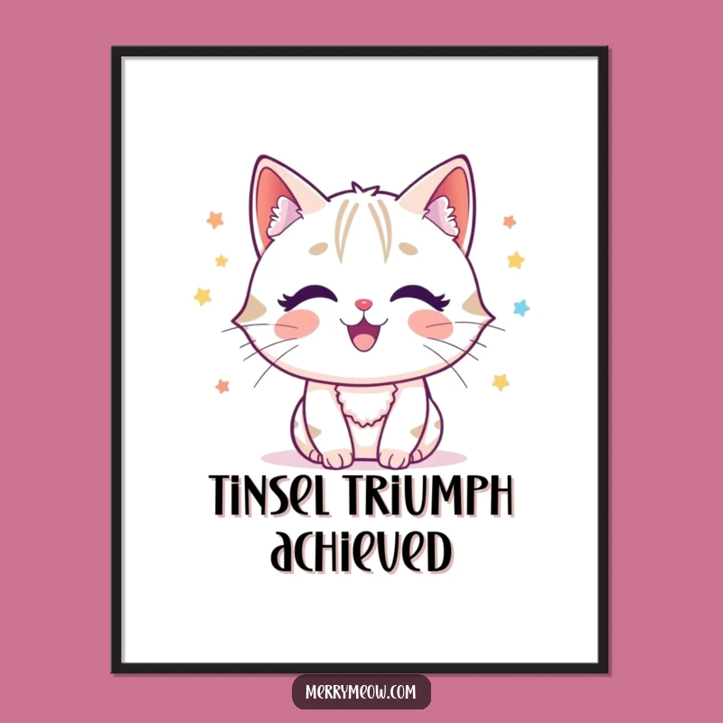 Funny Cat Tinsel Digital Art: Printable Decor, Instant Festive Gift