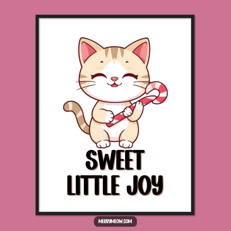 Funny Cheery Cat Candy Cane Digital Art: Instant Holiday Sweetness, A Hilarious Gift!