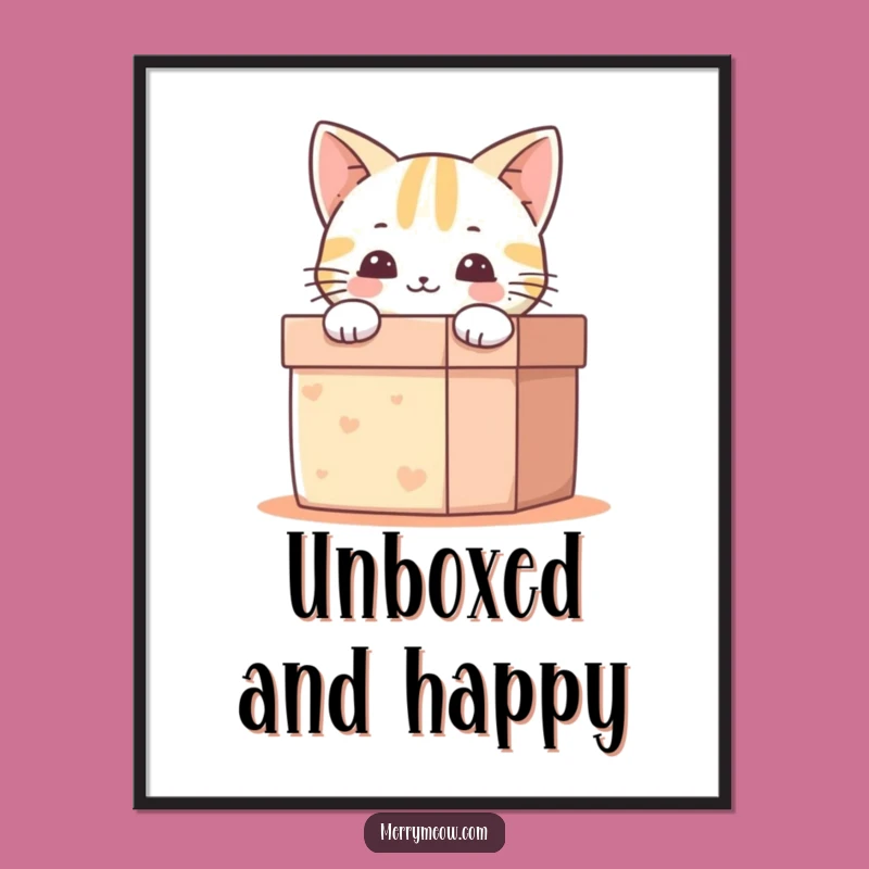 Funny Happy Cat Gift Box Digital Art: Instant Joy for Your Walls, A Hilarious Gift!