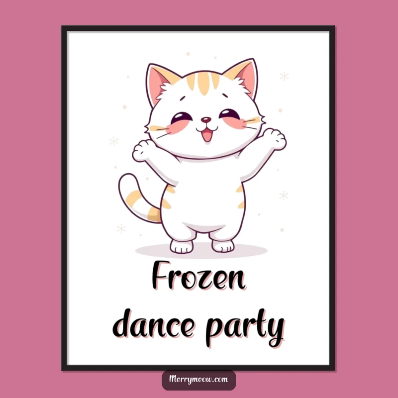Funny Kawaii Snow Dance Cat Digital Art: Instant Winter Fun, Perfect Funny Gift