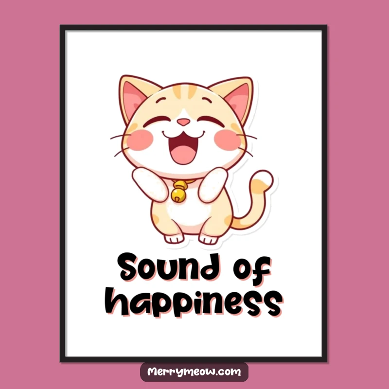 Funny Excited Cat Bell Tail Digital Art: Instant Joy for Your Walls, A Hilarious Gift!