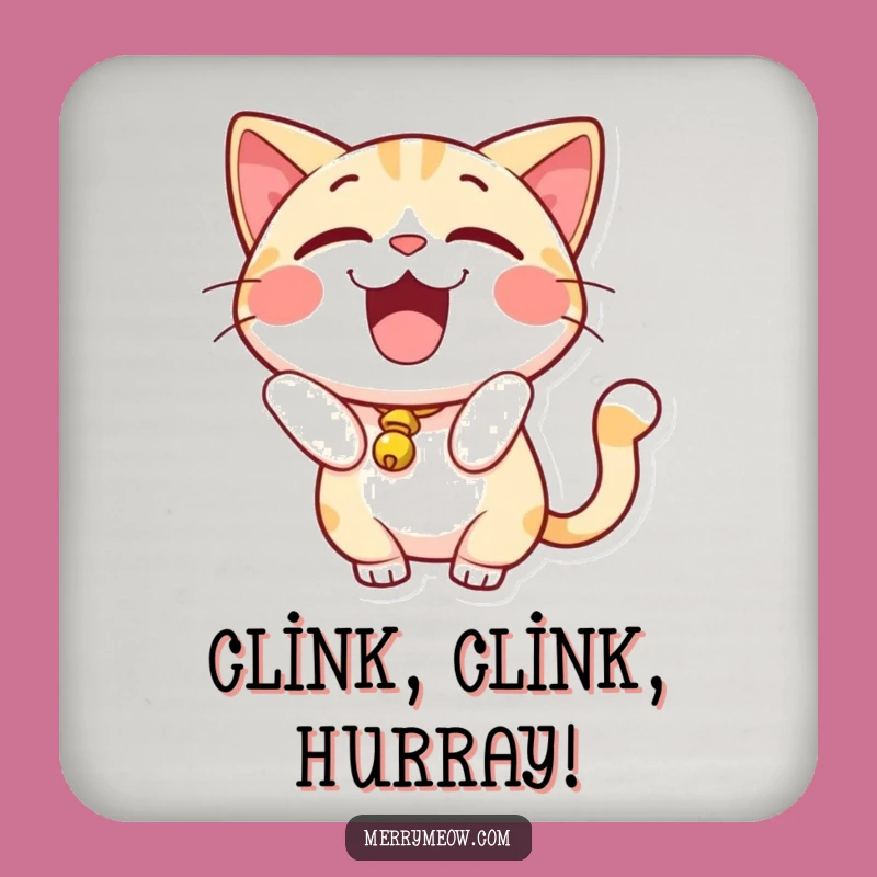 Funny Excited Cat Bell Tail Coasters: Protect Surfaces with Smiles, A Hilarious Gift!