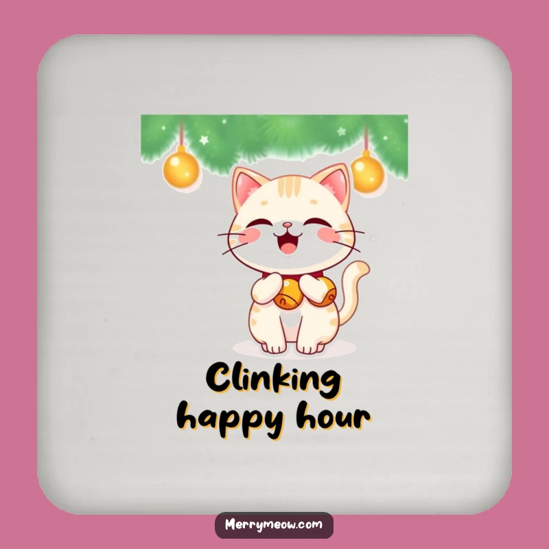 Funny Kawaii Jingle Bell Cat Coasters: Festive Surface Protection, Chic Funny Gift