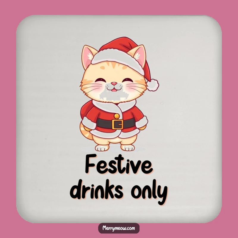 Funny Kawaii Santa Cat Coaster Set: Cheeky Grin Protection, Chic Funny Gift