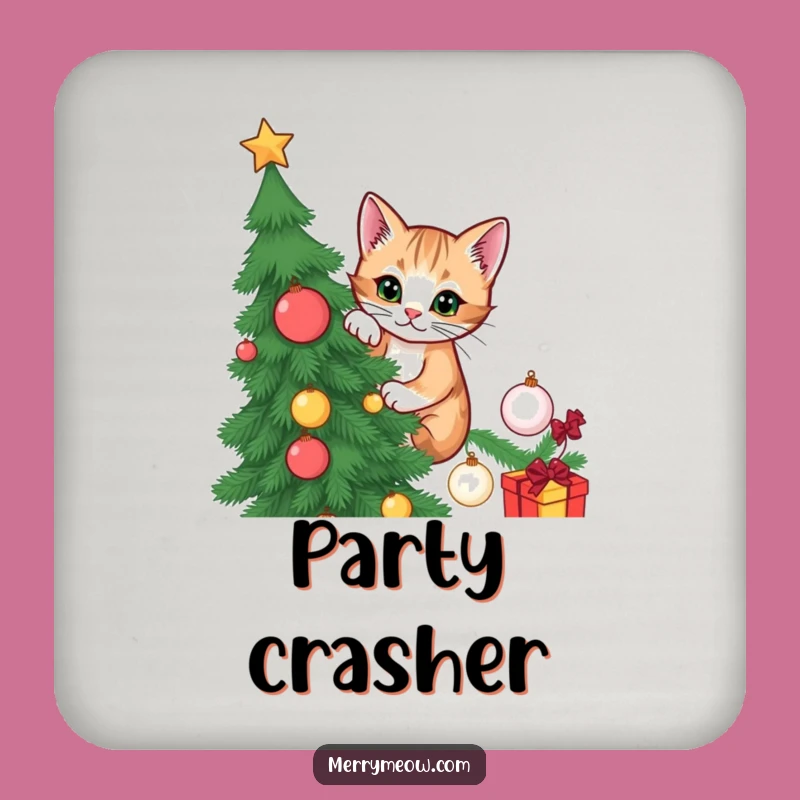 Funny Cat Christmas Tree Coasters: Protect surfaces with a mischievous climber, a festive funny gift.