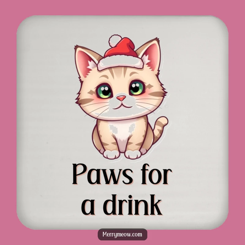 Funny Cat Santa Coaster - Tiny Hat Protection, Festive Funny Gift Accessory