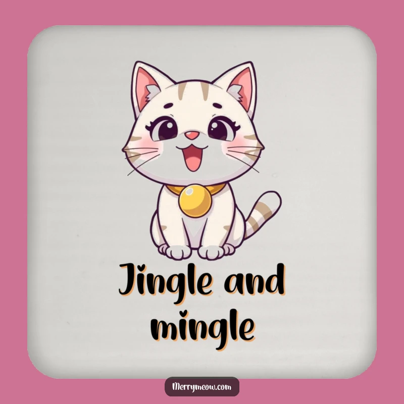 Funny Excited Cat Jingle Bell Coaster: Protect Surfaces with Joy