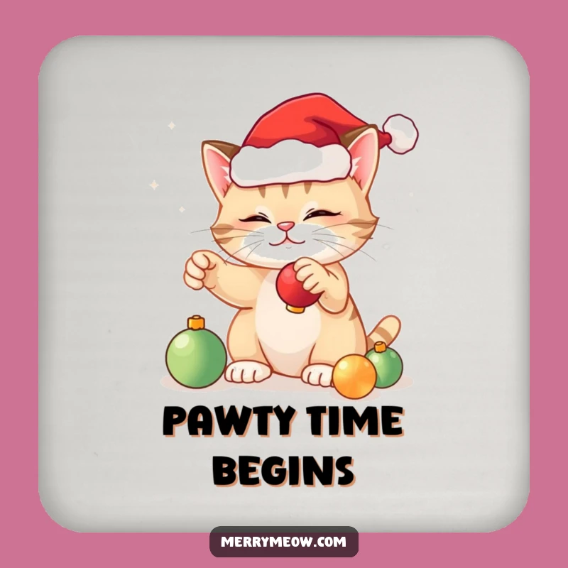 Funny Festive Cat Drink Coaster - Holiday Table Decor
