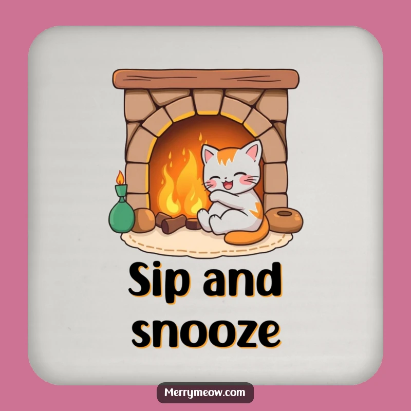 Funny Joyful Cat Fireplace Drink Coaster, a Humorous Surface Protector for Cat Fans