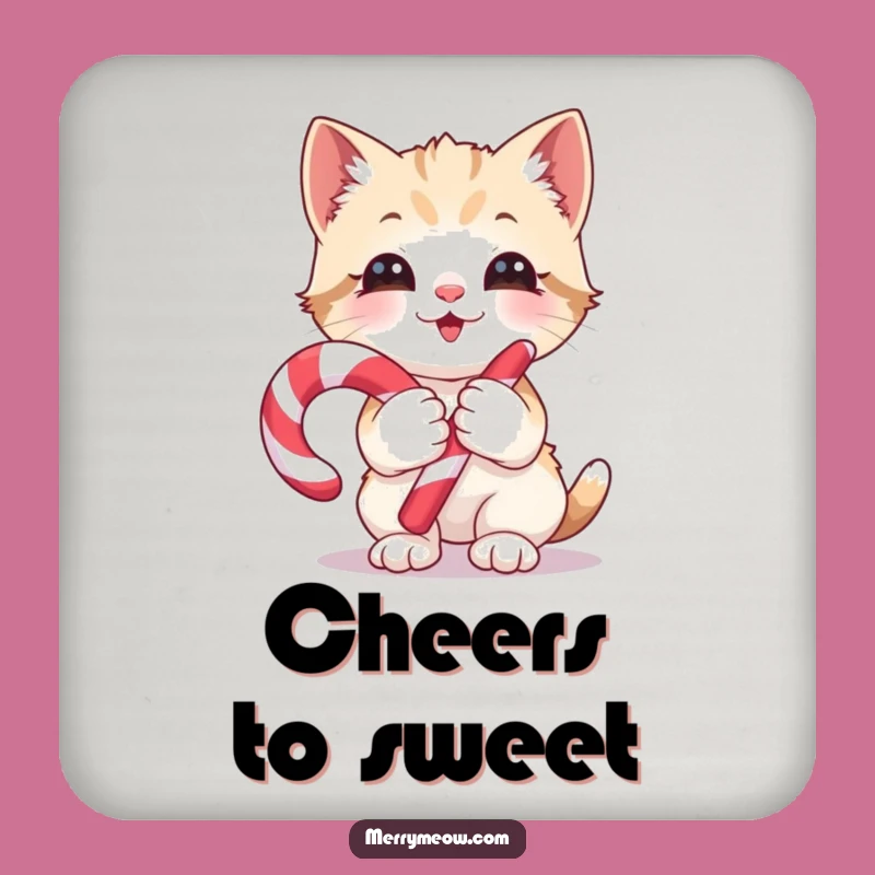 Funny Kitten Candy Cane Drink Coaster: Protect Surfaces with Sweet Holiday Joy