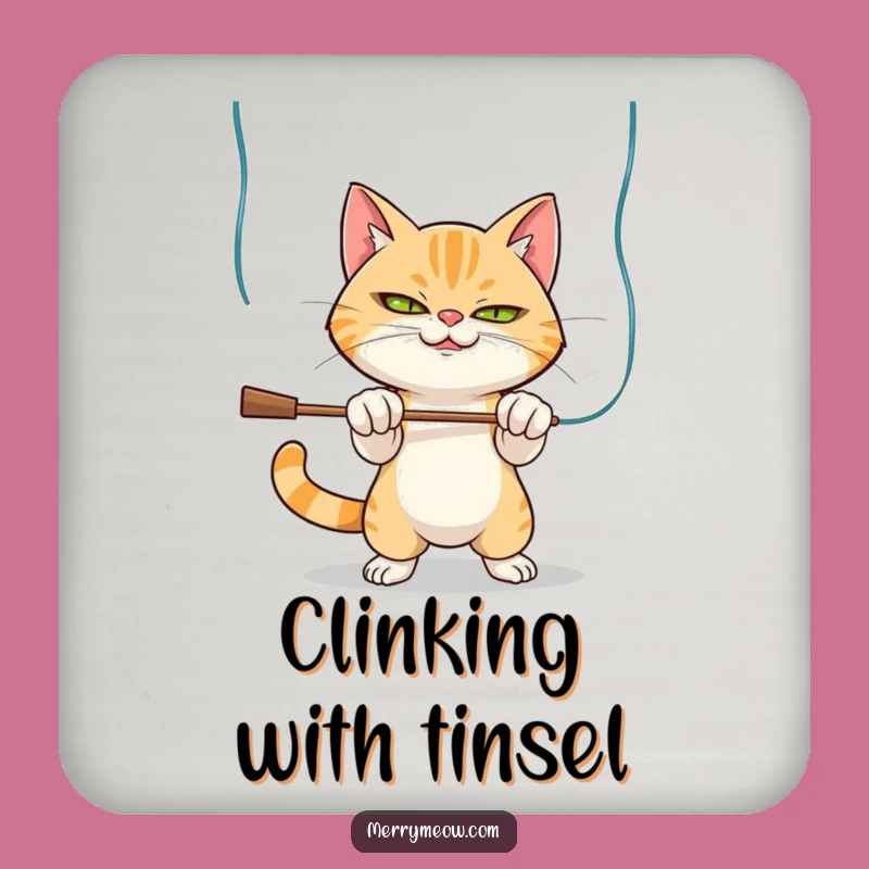 Funny Mischievous Cat Tinsel Coasters: Protect Surfaces with Smiles, A Hilarious Gift!